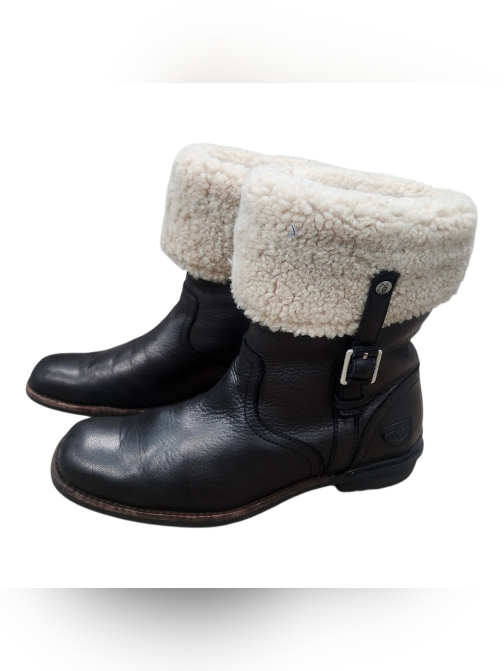 UGG "BELLEVUE" Black Leather Shearling Lined Boots 5745, Sz 8